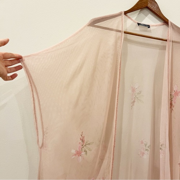 Myesper Kimono Womens Large Pink Sheer Mesh Floral Boho Fairy Feminine Romance - Picture 3 of 11